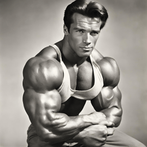 A young Arnold Schwarzenegger showcasing his physique at a bodybuilding competition
